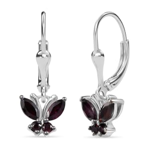 D'Joy Premium Anthill Garnet 1.00 ctw Butterfly Earrings in Rhodium Over Sterling Silver