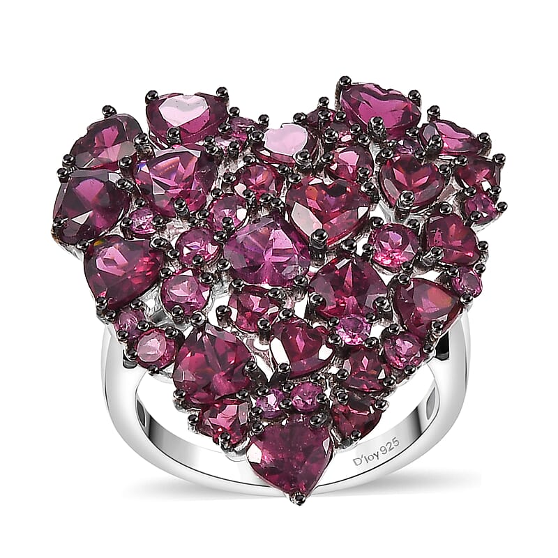 D'Joy Premium Orissa Rhodolite Garnet 9.80 ctw Heart Ring in Rhodium Over Sterling Silver (Size 10.0)