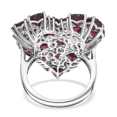 D'Joy Premium Orissa Rhodolite Garnet 9.80 ctw Heart Ring in Rhodium Over Sterling Silver (Size 10.0)