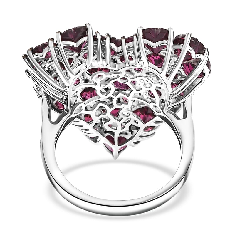 D'Joy Premium Orissa Rhodolite Garnet 9.80 ctw Heart Ring in Rhodium Over Sterling Silver (Size 10.0)
