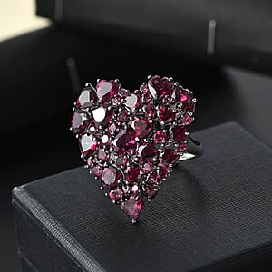 Premium Orissa Rhodolite Garnet Heart Ring in Rhodium Over Sterling Silver (Size 10.0) 9.80 ctw