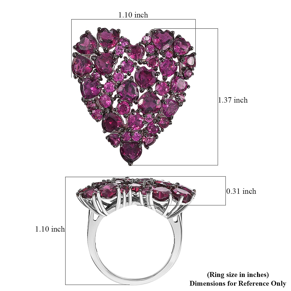D'Joy Premium Orissa Rhodolite Garnet 9.80 ctw Heart Ring in Rhodium Over Sterling Silver (Size 7.0) image number 5
