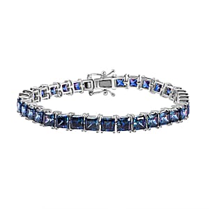 J Francis Embellished with Rainbow Blue Zirconia by Swarovski 43.80 ctw Iconic Tennis Bracelet in Rhodium Over Sterling Silver (7.25 In)