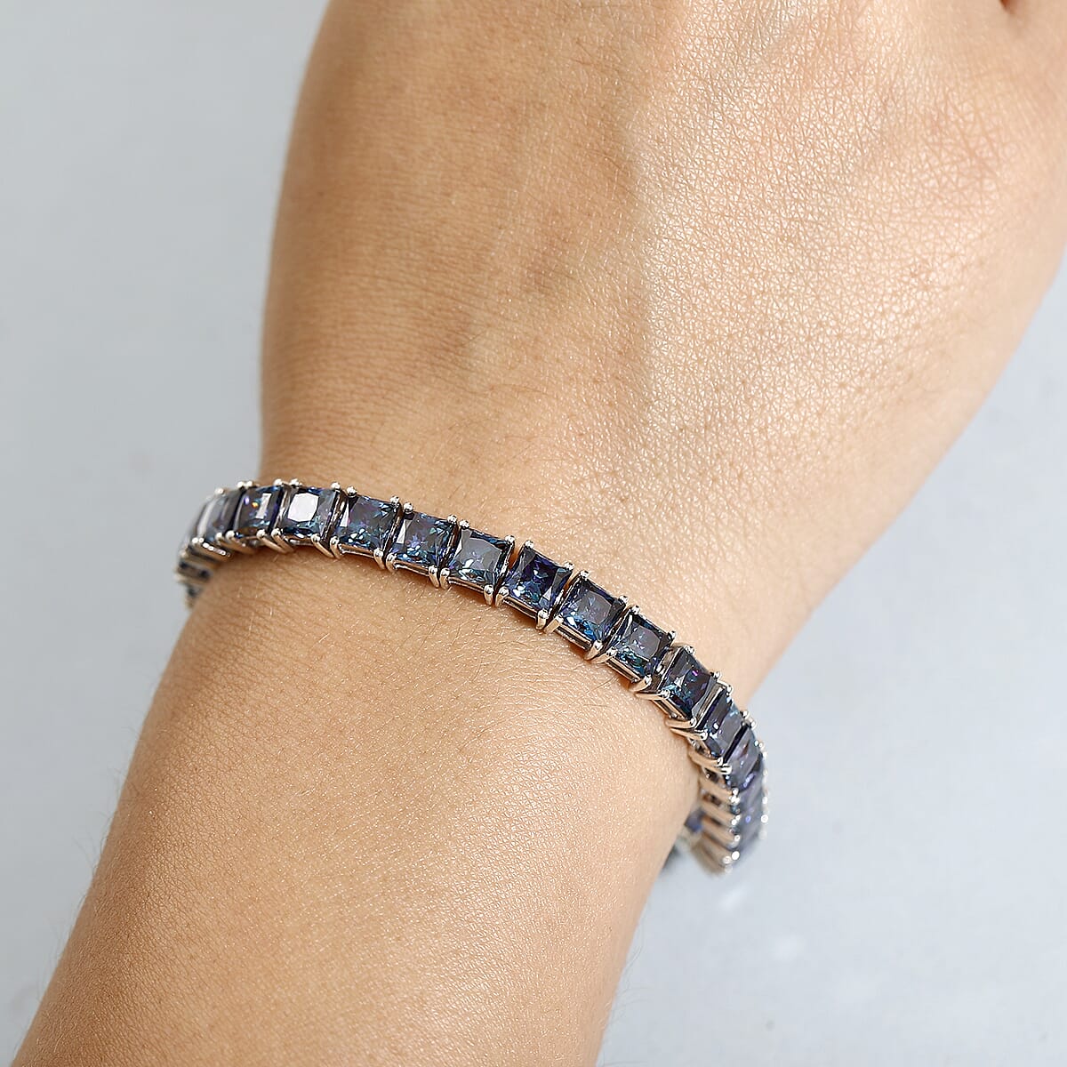 J Francis Embellished with Rainbow Blue Zirconia by Swarovski 43.80 ctw Iconic Tennis Bracelet in Rhodium Over Sterling Silver (7.25 In) image number 2