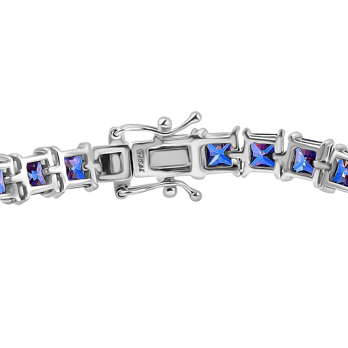 J Francis Embellished with Rainbow Blue Zirconia by Swarovski 43.80 ctw Iconic Tennis Bracelet in Rhodium Over Sterling Silver (7.25 In) image number 3