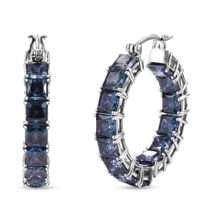 J Francis Embellished with Rainbow Blue Zirconia by Swarovski 36.25 ctw Hoop Earrings in Rhodium Over Sterling Silver
