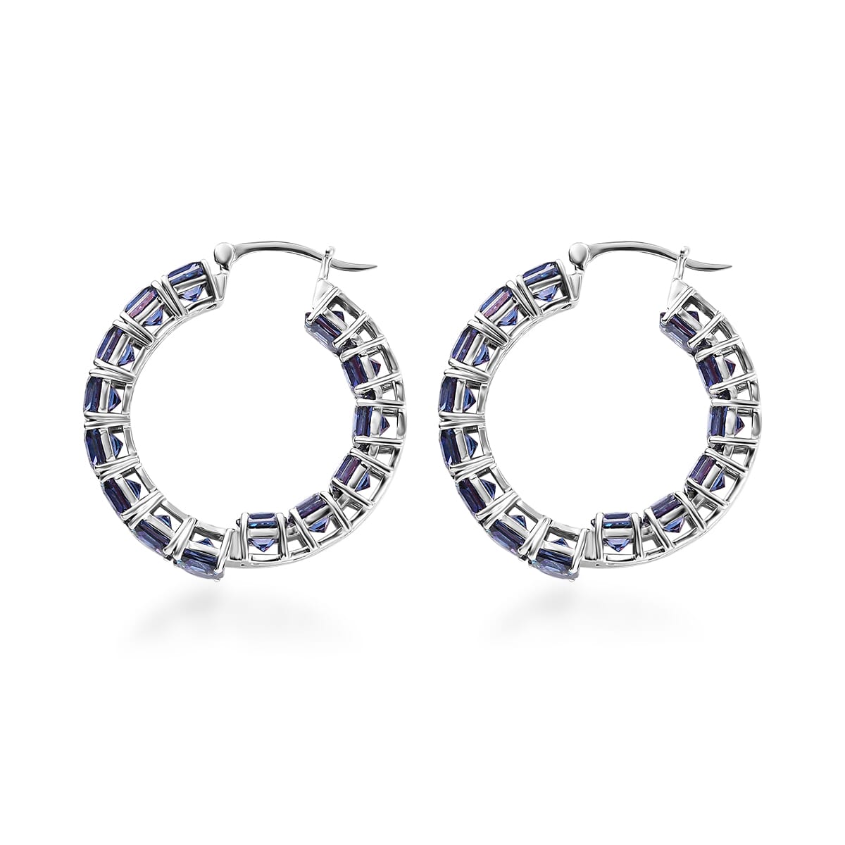 J Francis Embellished with Rainbow Blue Zirconia by Swarovski 36.25 ctw Hoop Earrings in Rhodium Over Sterling Silver image number 3