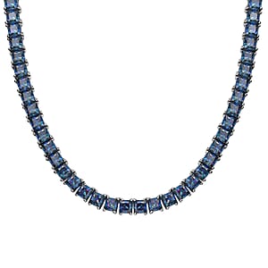 J Francis Embellished with Rainbow Blue Zirconia by Swarovski 101.00 ctw Iconic Tennis Necklace 18 Inches in Rhodium Over Sterling Silver