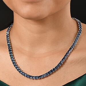 J Francis Embellished with Rainbow Blue Zirconia by Swarovski 101.00 ctw Iconic Tennis Necklace 18 Inches in Rhodium Over Sterling Silver