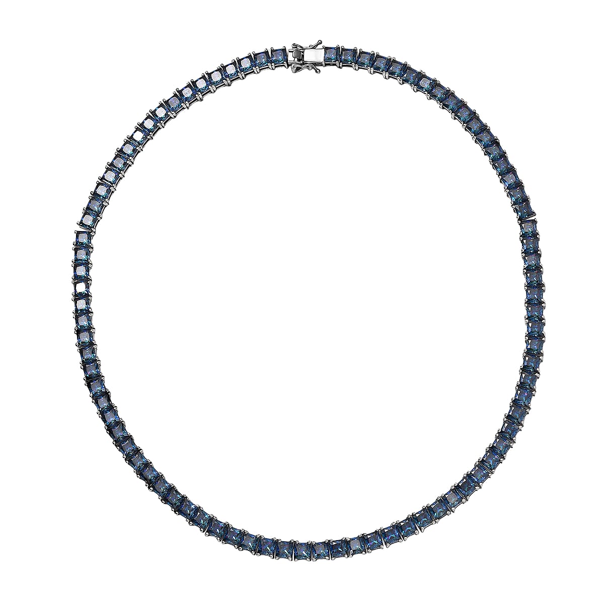 J Francis Embellished with Rainbow Blue Zirconia by Swarovski 101.00 ctw Iconic Tennis Necklace 18 Inches in Rhodium Over Sterling Silver image number 3
