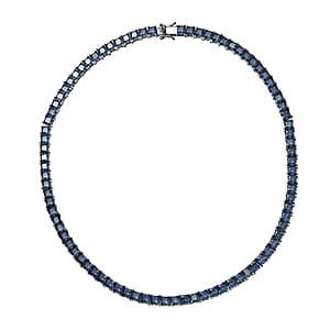 J Francis Embellished with Rainbow Blue Zirconia by Swarovski 101.00 ctw Iconic Tennis Necklace 18 Inches in Rhodium Over Sterling Silver
