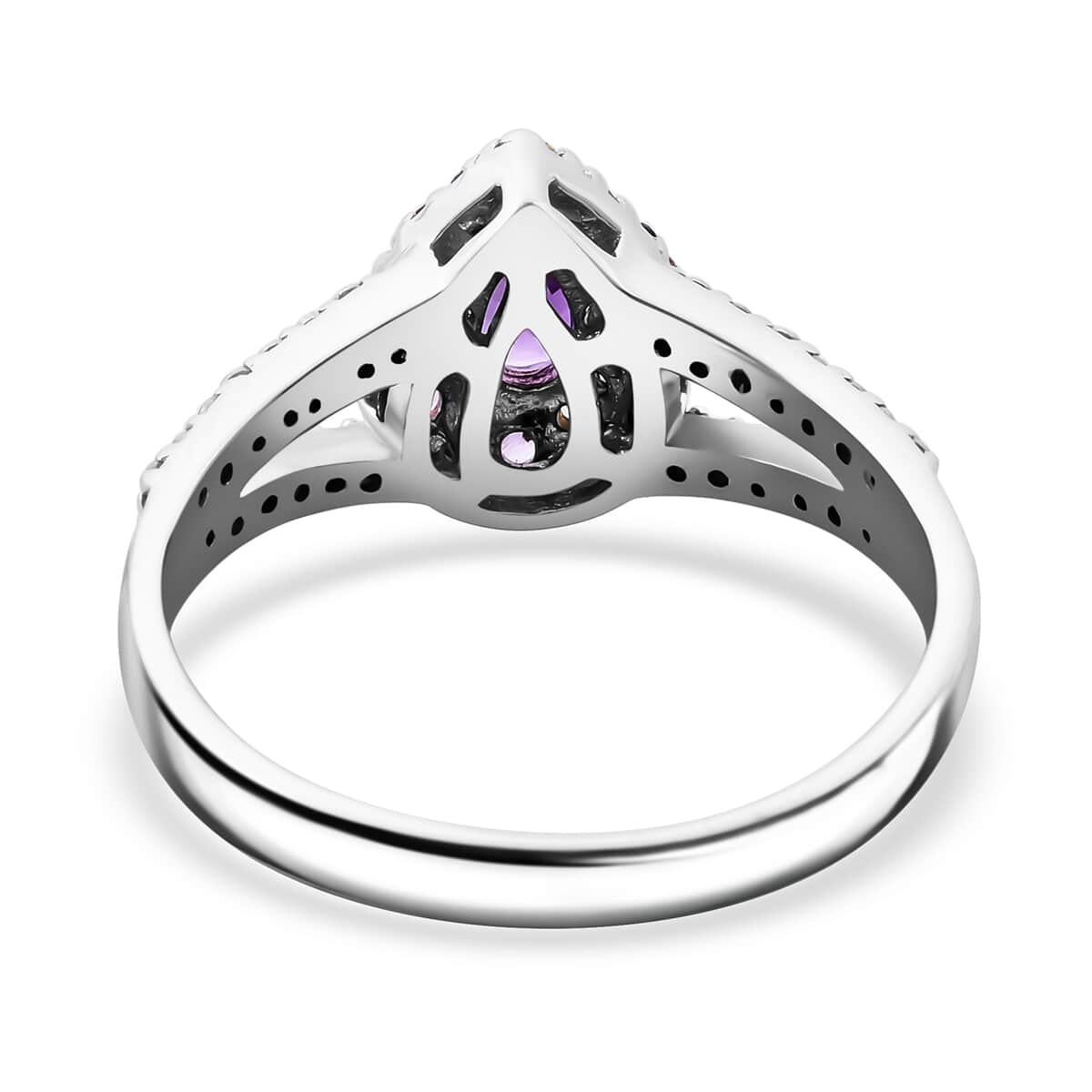 Madagascar Purple Sapphire and Multi Gemstone 1.00 ctw Rainbow Bloom Ring in Rhodium Over Sterling Silver (Size 8.0) image number 4