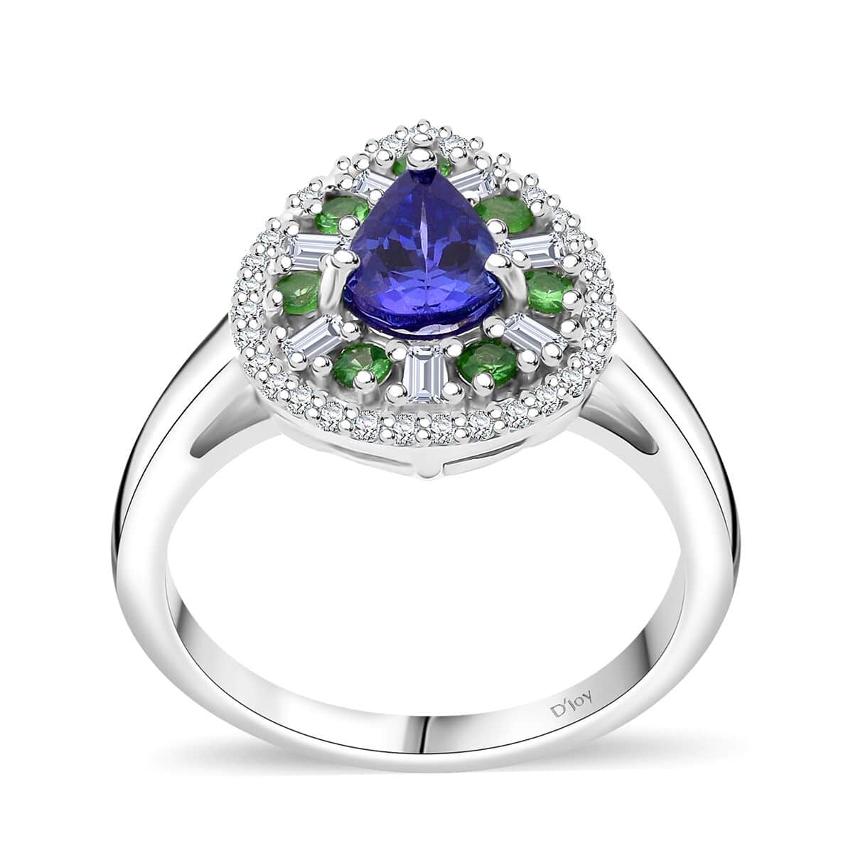 AAA Tanzanite and Multi Gemstone 1.25 ctw Teardrop Harmony Ring in Rhodium Over Sterling Silver (Size 10.0) image number 0