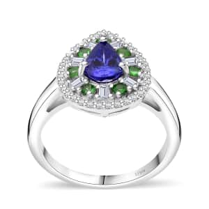 AAA Tanzanite and Multi Gemstone 1.25 ctw Teardrop Harmony Ring in Rhodium Over Sterling Silver (Size 10.0)