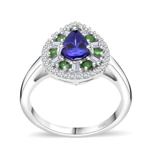 AAA Tanzanite and Multi Gemstone 1.25 ctw Teardrop Harmony Ring in Rhodium Over Sterling Silver (Size 7.0)
