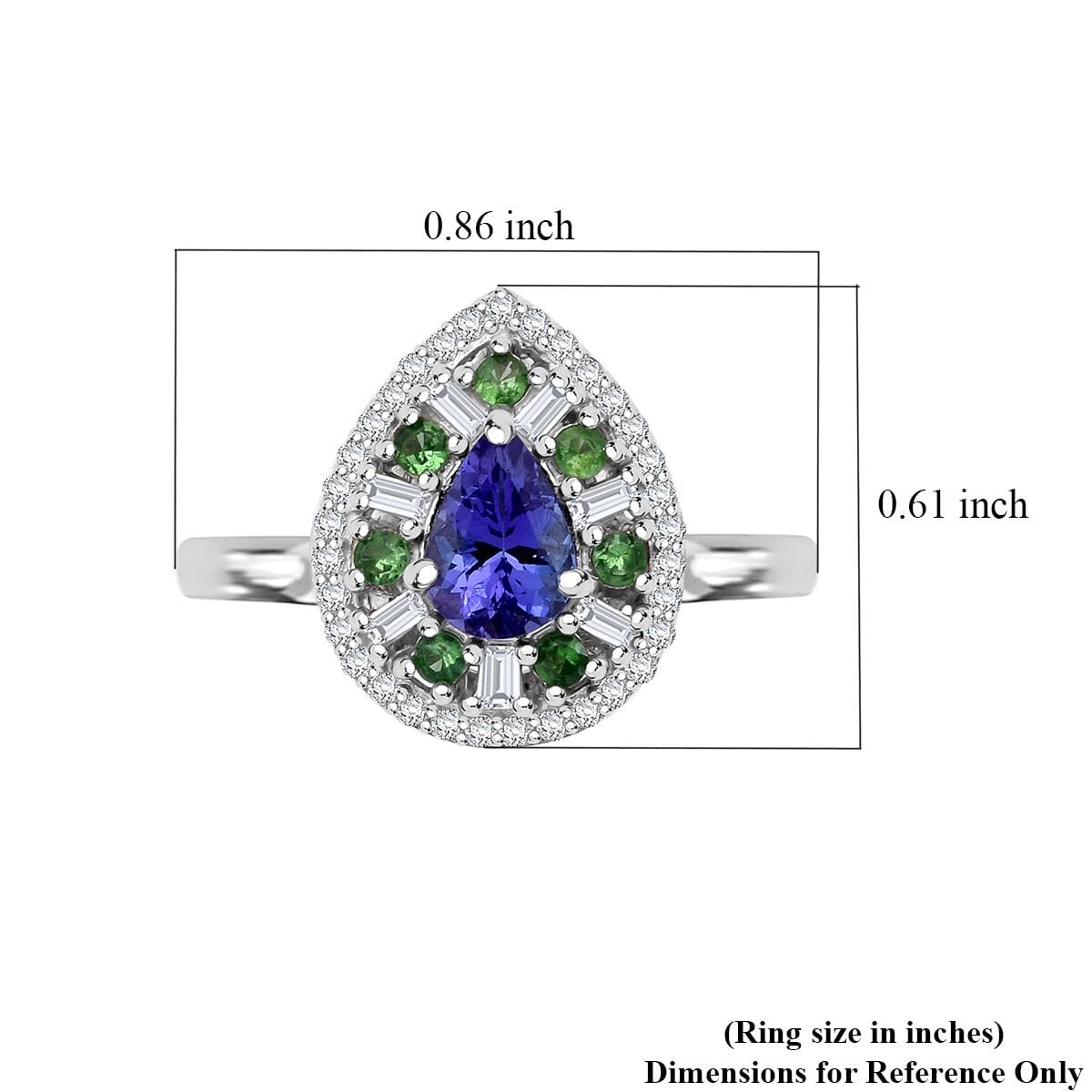 AAA Tanzanite and Multi Gemstone 1.25 ctw Teardrop Harmony Ring in Rhodium Over Sterling Silver (Size 7.0) image number 5