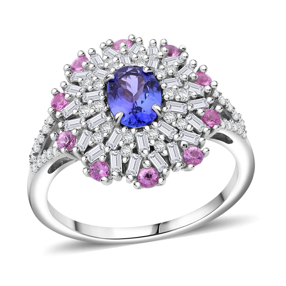 AAA Tanzanite, Multi Gemstone Blushing Radiance Ring in Rhodium Over Sterling Silver (Size 10.0) 1.90 ctw image number 0