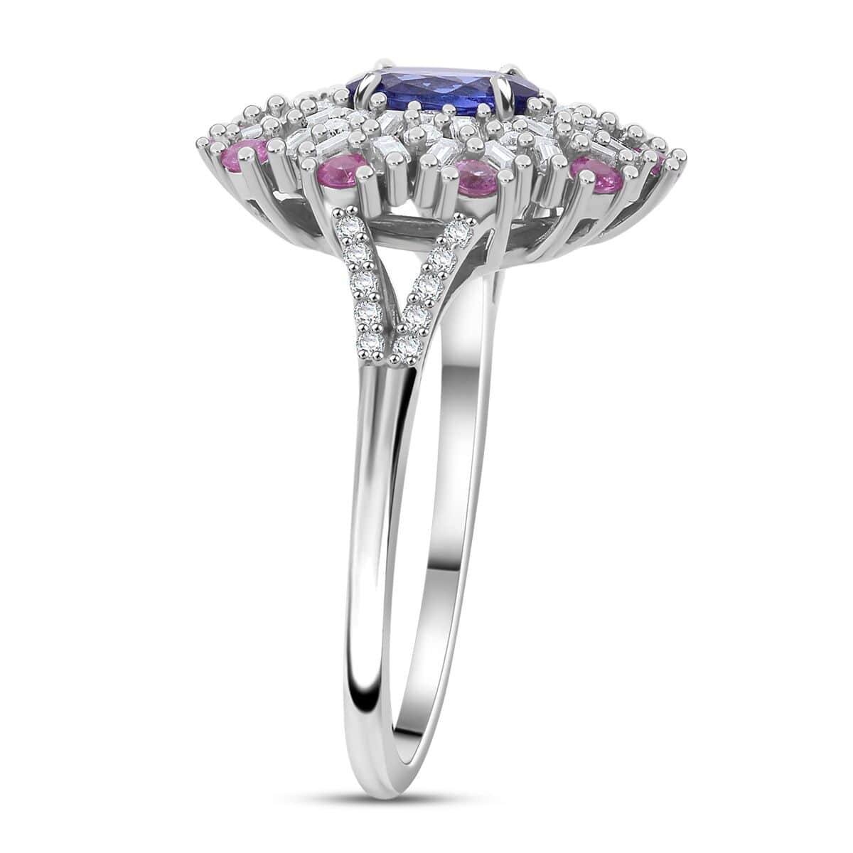 AAA Tanzanite, Multi Gemstone Blushing Radiance Ring in Rhodium Over Sterling Silver (Size 10.0) 1.90 ctw image number 3