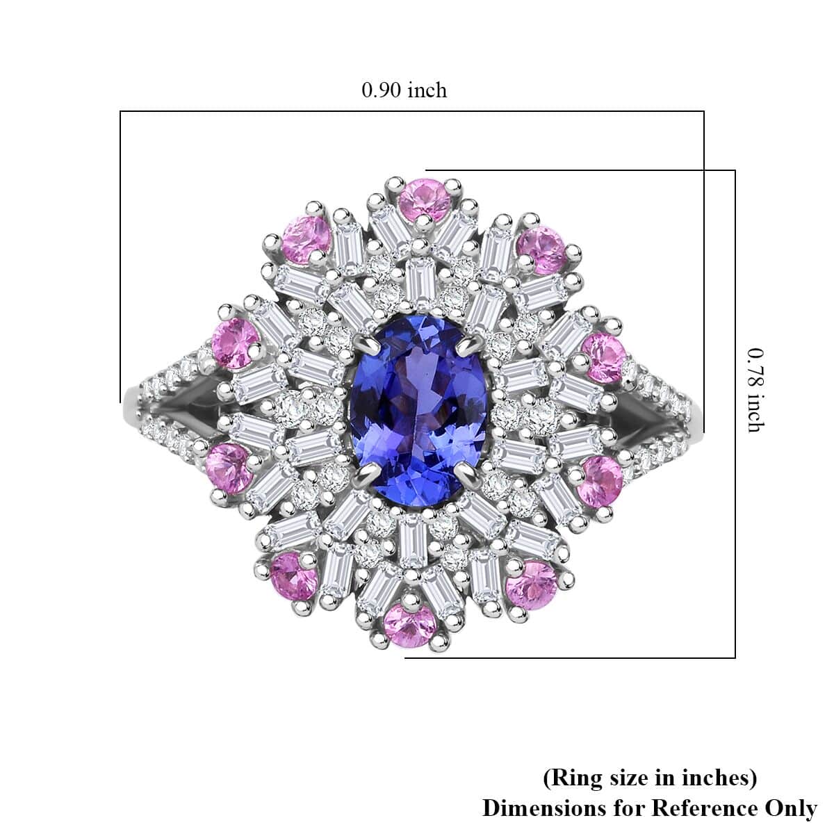 AAA Tanzanite, Multi Gemstone Blushing Radiance Ring in Rhodium Over Sterling Silver (Size 10.0) 1.90 ctw image number 5