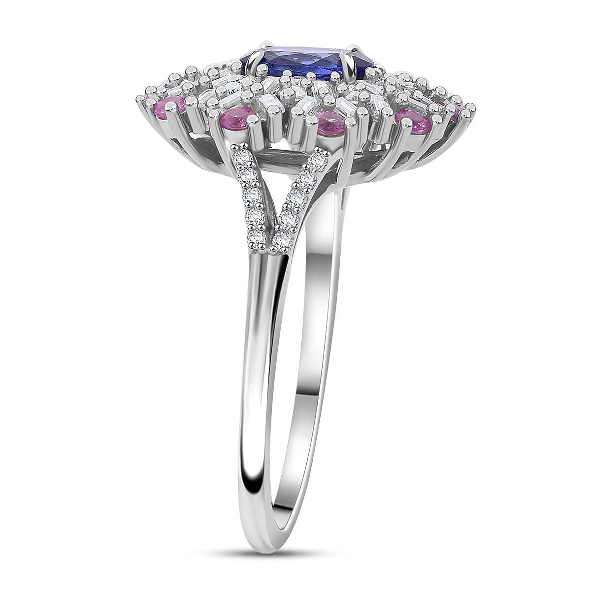 AAA Tanzanite and Multi Gemstone 1.90 ctw Blushing Radiance Ring in Rhodium Over Sterling Silver (Size 7.0) image number 3