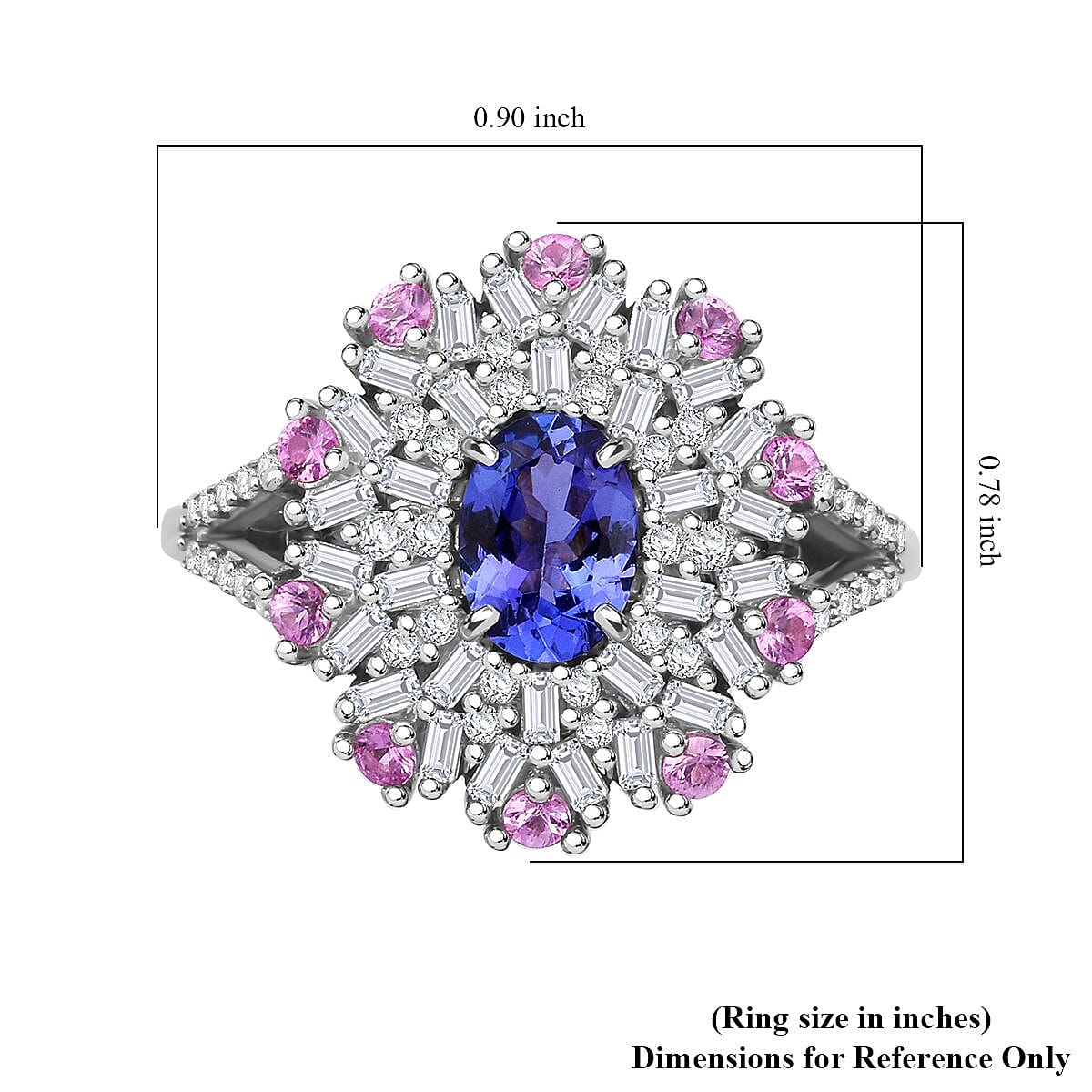 AAA Tanzanite and Multi Gemstone 1.90 ctw Blushing Radiance Ring in Rhodium Over Sterling Silver (Size 7.0) image number 5