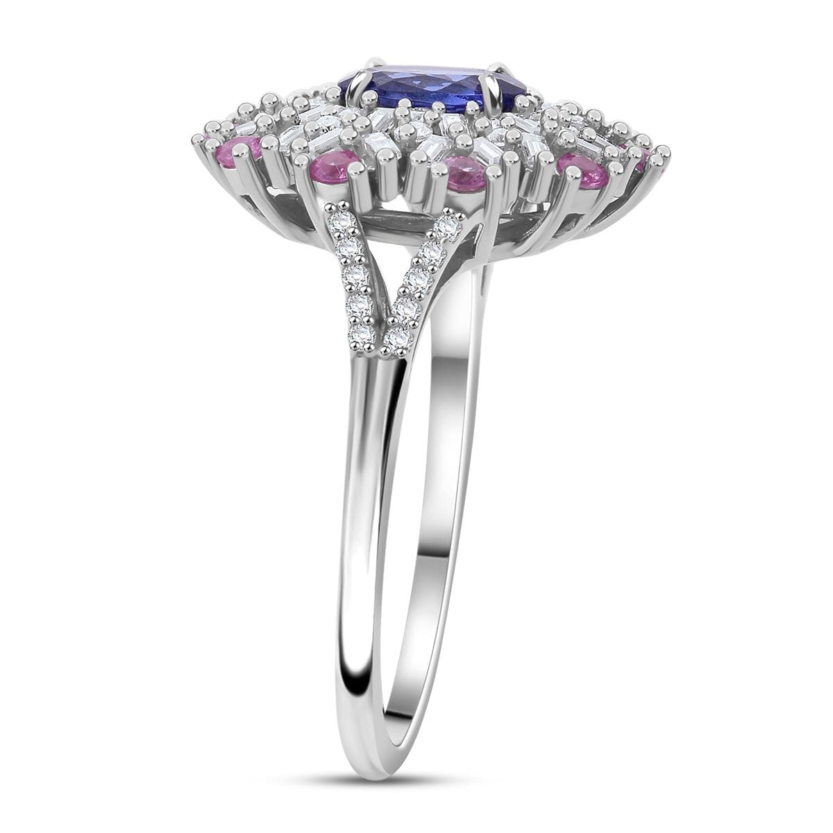 AAA Tanzanite and Multi Gemstone 1.90 ctw Blushing Radiance Ring in Rhodium Over Sterling Silver (Size 8.0) image number 3