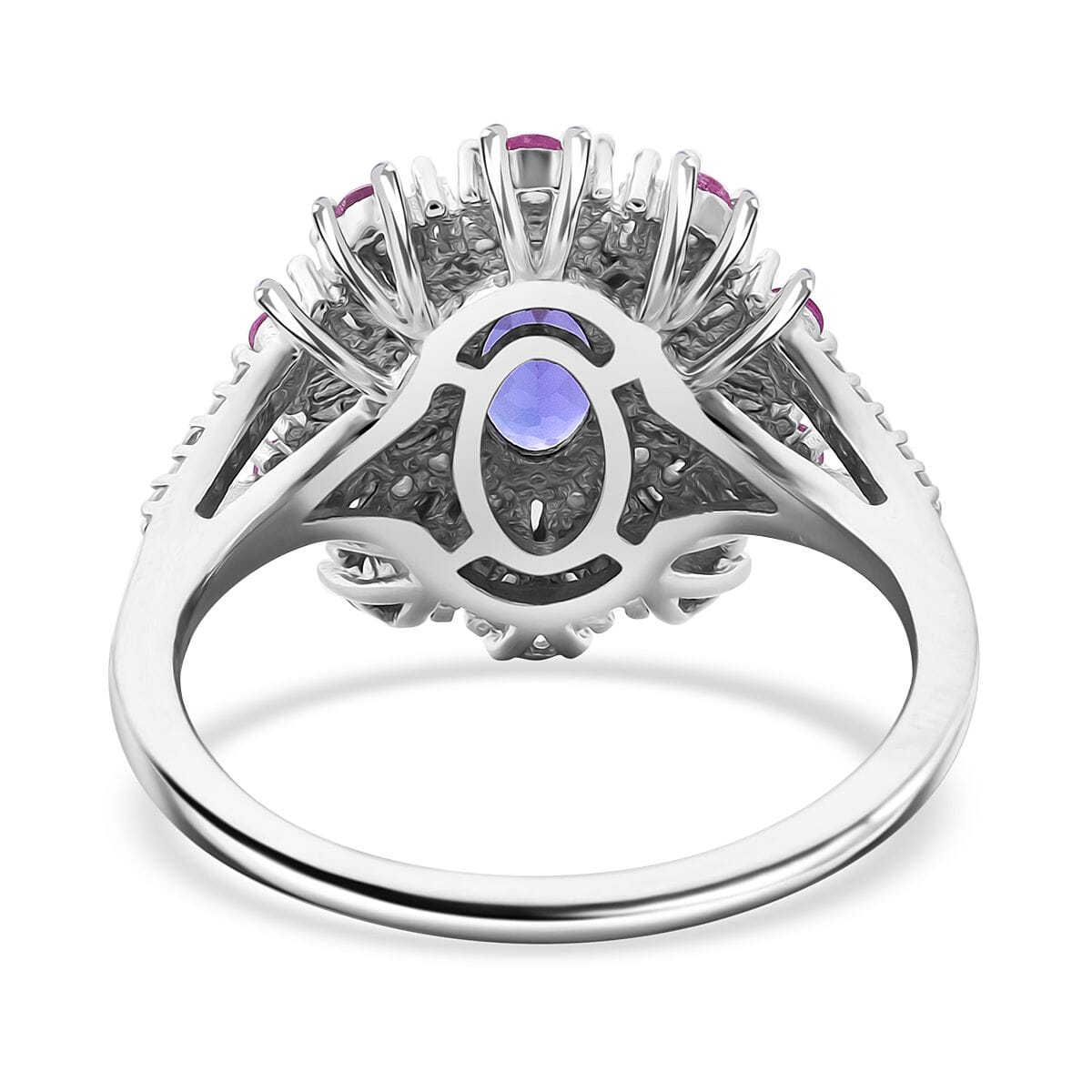 AAA Tanzanite and Multi Gemstone 1.90 ctw Blushing Radiance Ring in Rhodium Over Sterling Silver (Size 8.0) image number 4
