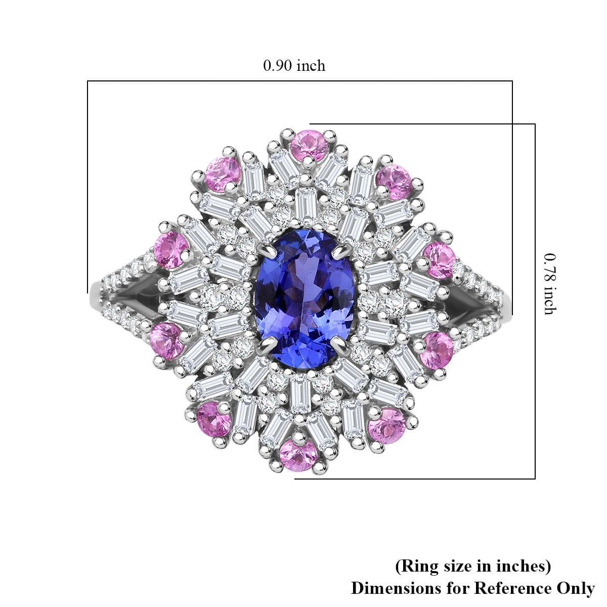 AAA Tanzanite and Multi Gemstone 1.90 ctw Blushing Radiance Ring in Rhodium Over Sterling Silver (Size 8.0) image number 5