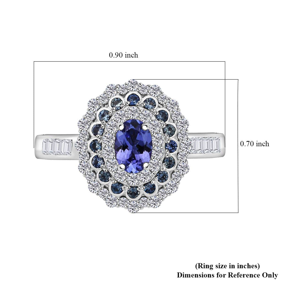 AAA Tanzanite and Multi Gemstone 1.90 ctw Regal Eclipse Ring in Rhodium Over Sterling Silver (Size 10.0) image number 5