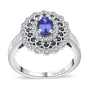 AAA Tanzanite and Multi Gemstone 1.90 ctw Regal Eclipse Ring in Rhodium Over Sterling Silver (Size 6.0) 