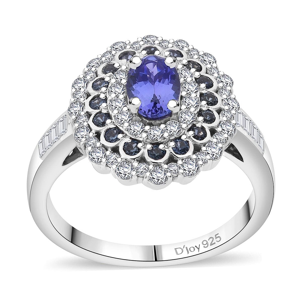 AAA Tanzanite and Multi Gemstone 1.90 ctw Regal Eclipse Ring in Rhodium Over Sterling Silver (Size 8.0) image number 0