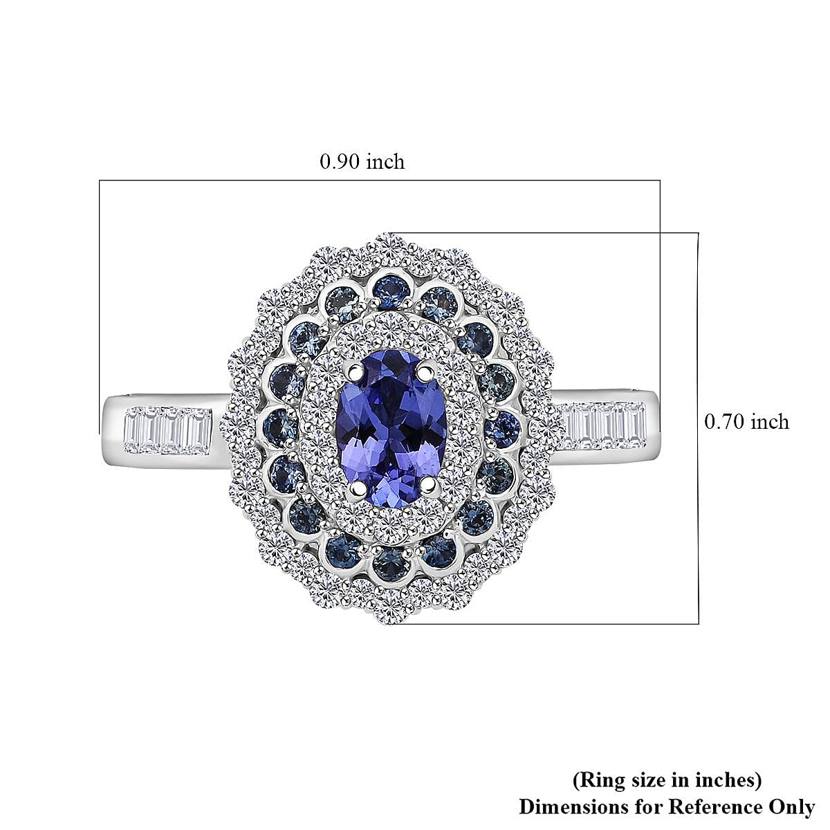 AAA Tanzanite and Multi Gemstone 1.90 ctw Regal Eclipse Ring in Rhodium Over Sterling Silver (Size 8.0) image number 5
