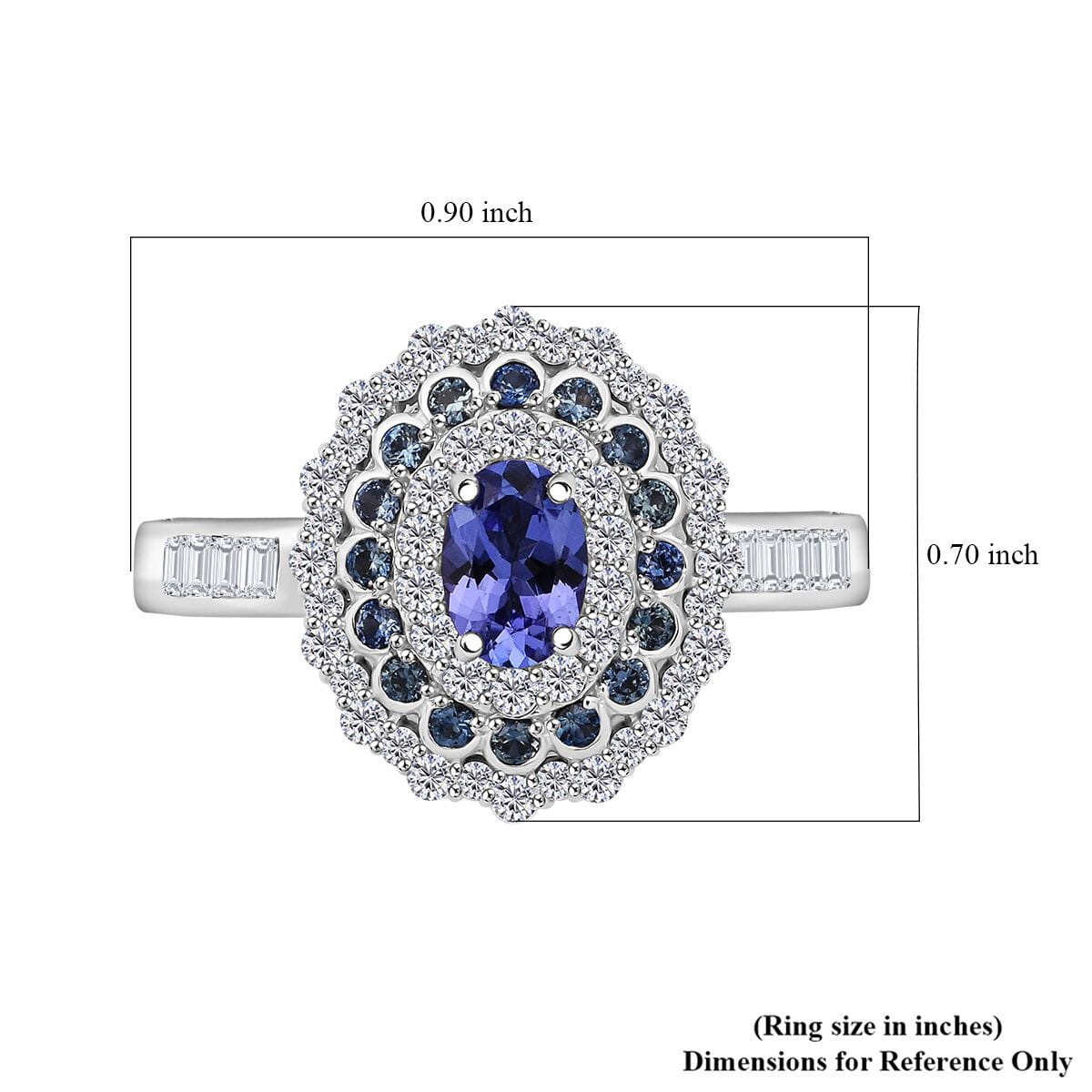 AAA Tanzanite and Multi Gemstone 1.90 ctw Regal Eclipse Ring in Rhodium Over Sterling Silver (Size 9.0) image number 5