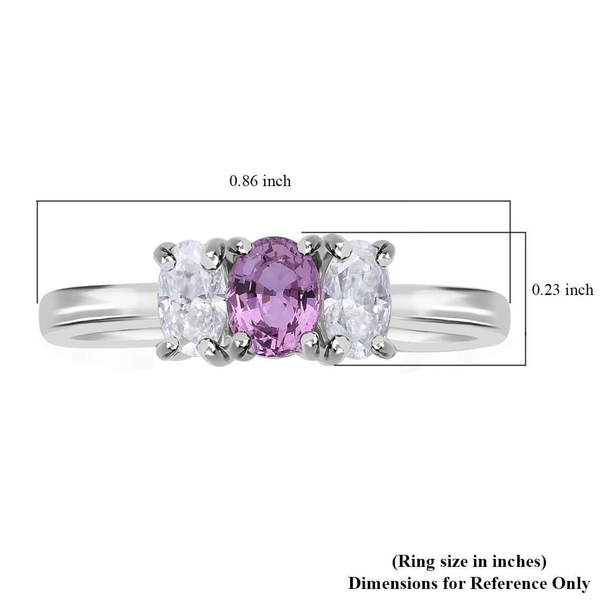 Madagascar Purple Sapphire and Moissanite 1.00 ctw 3 Stone Ring in Rhodium Over Sterling Silver (Size 10.0) image number 5