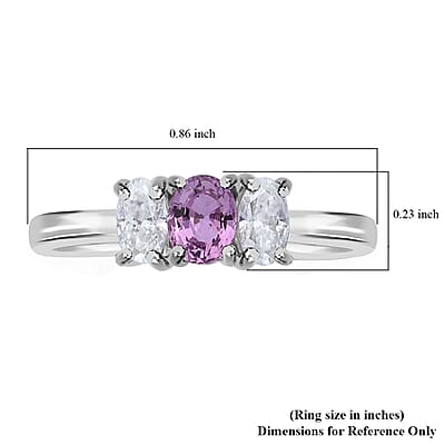 Madagascar Purple Sapphire and Moissanite 1.00 ctw 3 Stone Ring in Rhodium Over Sterling Silver (Size 10.0)