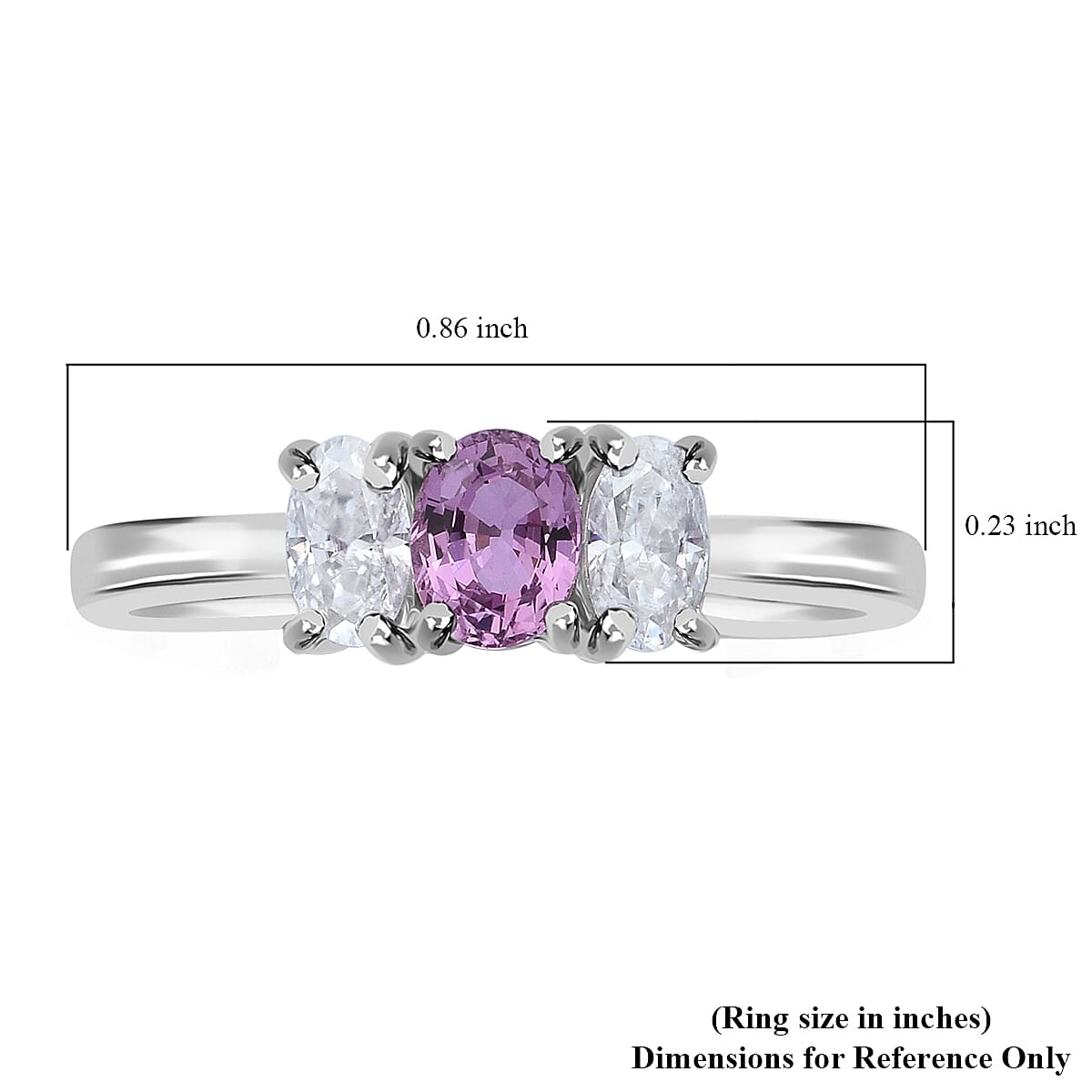 Madagascar Purple Sapphire and Moissanite 1.00 ctw 3 Stone Ring in Rhodium Over Sterling Silver (Size 6.0) image number 5