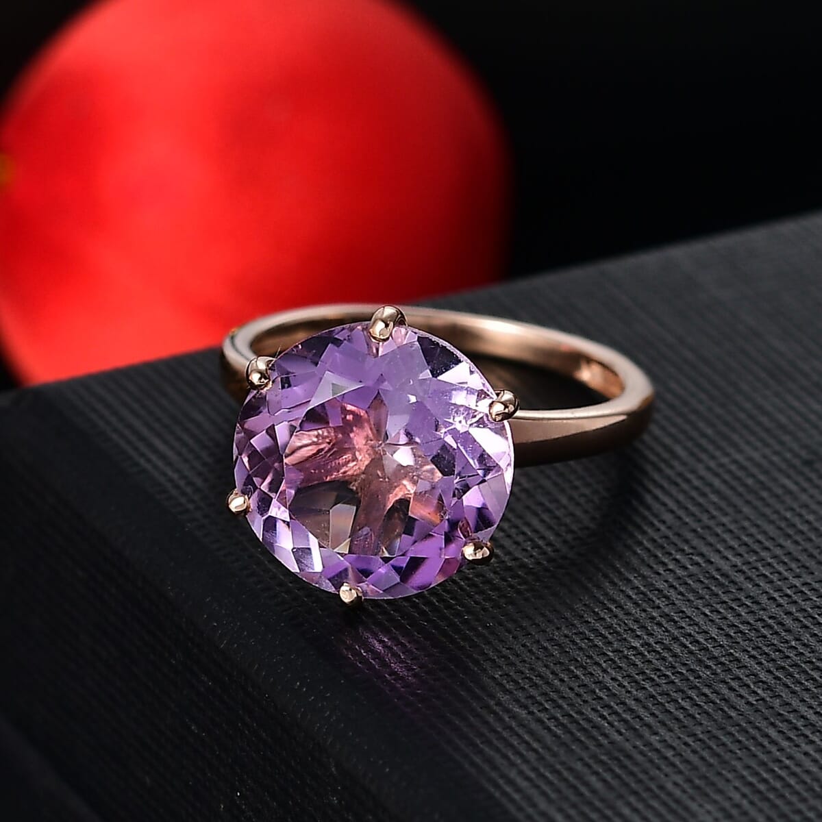 Rose De France Amethyst 5.85 ctw Solitaire Ring in 18K Vermeil RG Over Sterling Silver (Size 11.0) image number 1