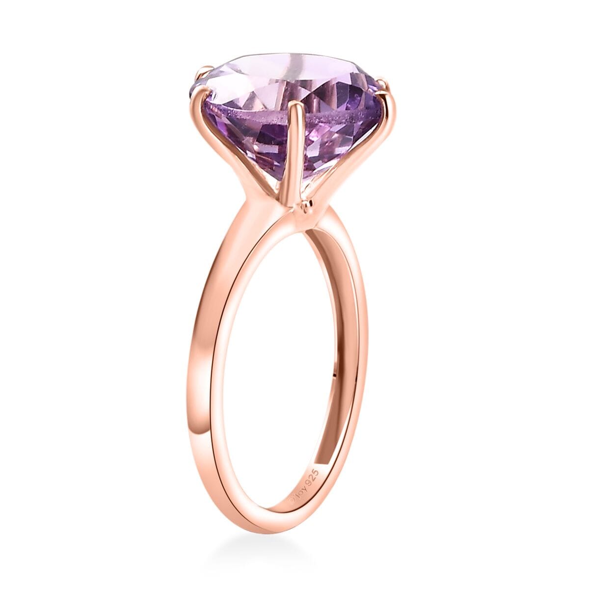 Rose De France Amethyst 5.85 ctw Solitaire Ring in 18K Vermeil RG Over Sterling Silver (Size 11.0) image number 3