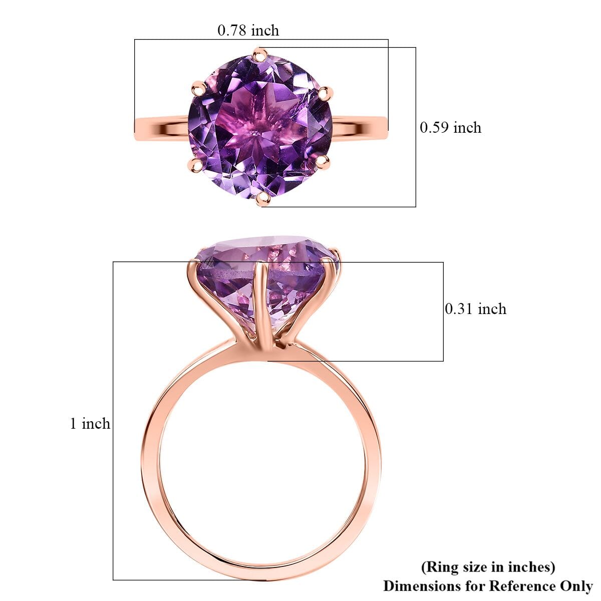 Rose De France Amethyst 5.85 ctw Solitaire Ring in 18K Vermeil RG Over Sterling Silver (Size 11.0) image number 5