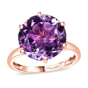 Rose De France Amethyst 5.85 ctw Solitaire Ring in 18K Vermeil RG Over Sterling Silver (Size 6.0)