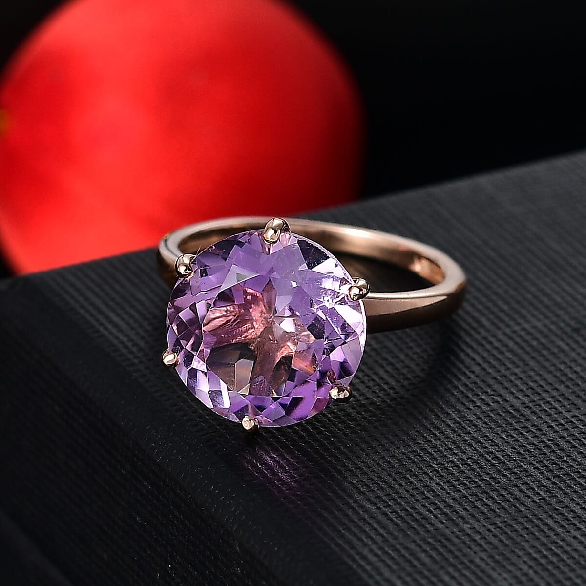 Rose De France Amethyst 5.85 ctw Solitaire Ring in 18K Vermeil RG Over Sterling Silver (Size 7.0) image number 1