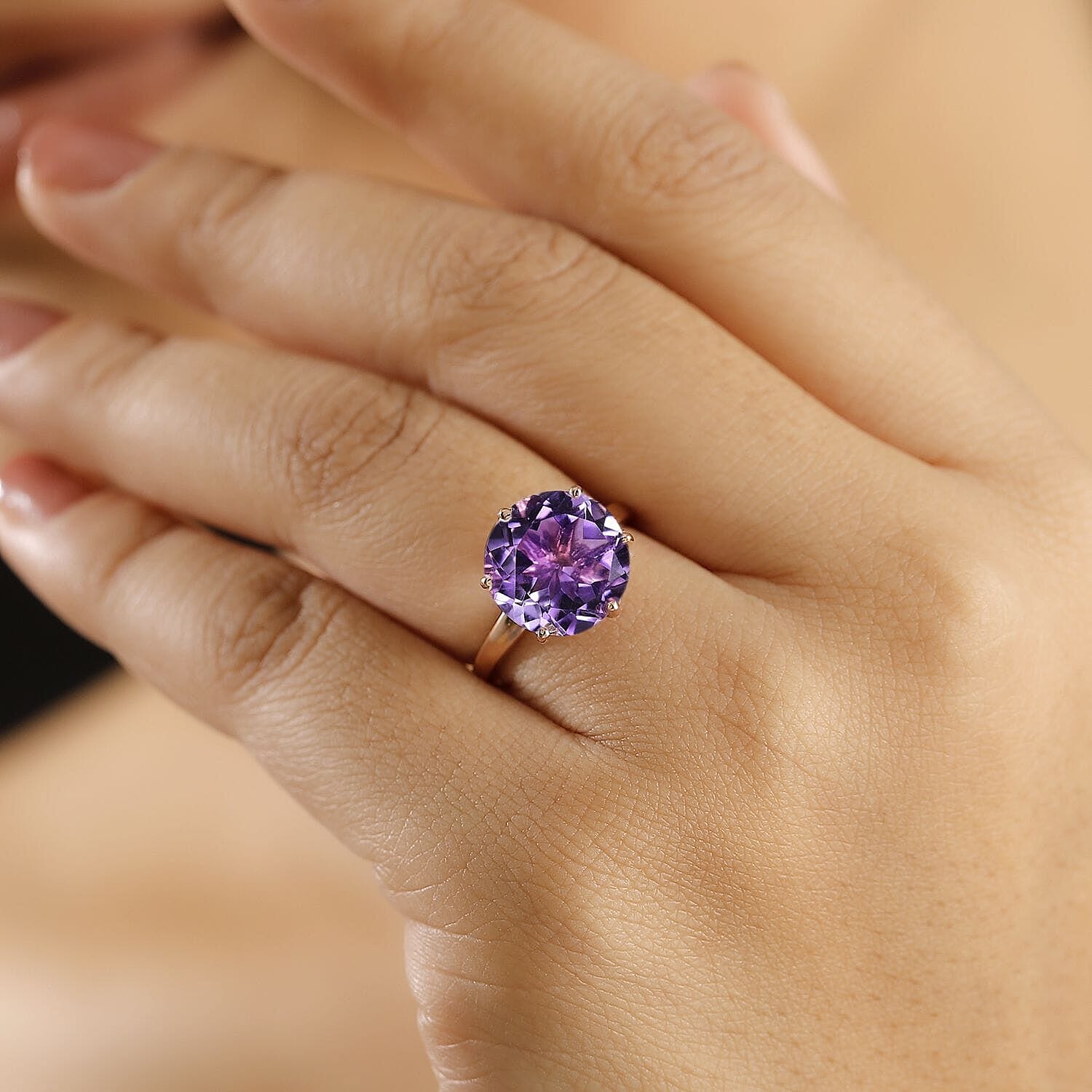 Pink Amethyst 5.85 ctw Solitaire Ring in 18K Vermeil Rose Gold Over Sterling Silver (Size 9.0)