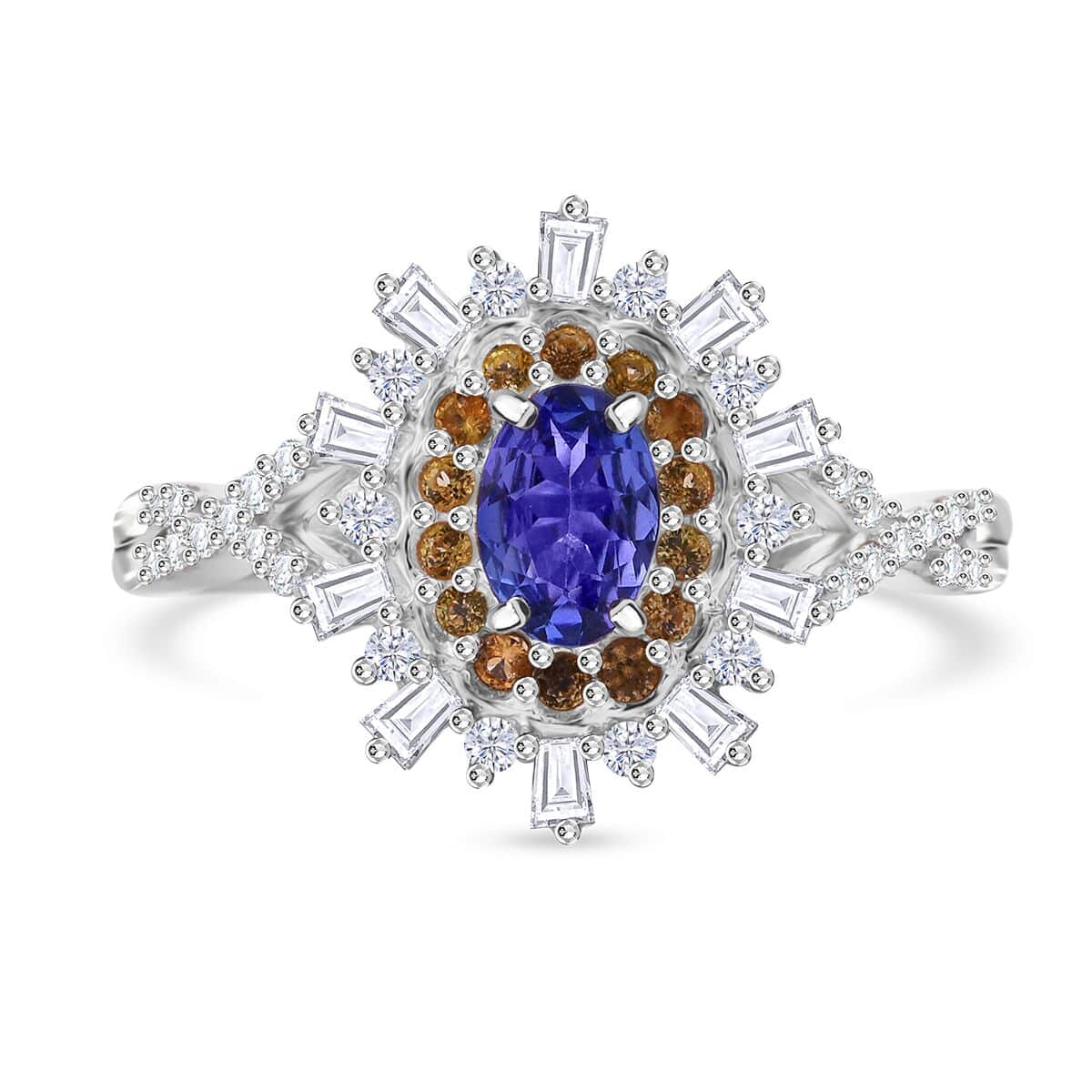 AAA Tanzanite and Multi Gemstone 1.00 ctw Infinity Bloom Ring in Rhodium Over Sterling Silver (Size 10.0) image number 0