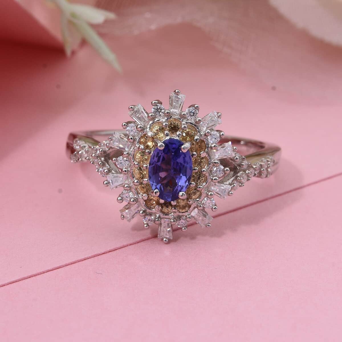 AAA Tanzanite and Multi Gemstone 1.00 ctw Infinity Bloom Ring in Rhodium Over Sterling Silver (Size 10.0) image number 1