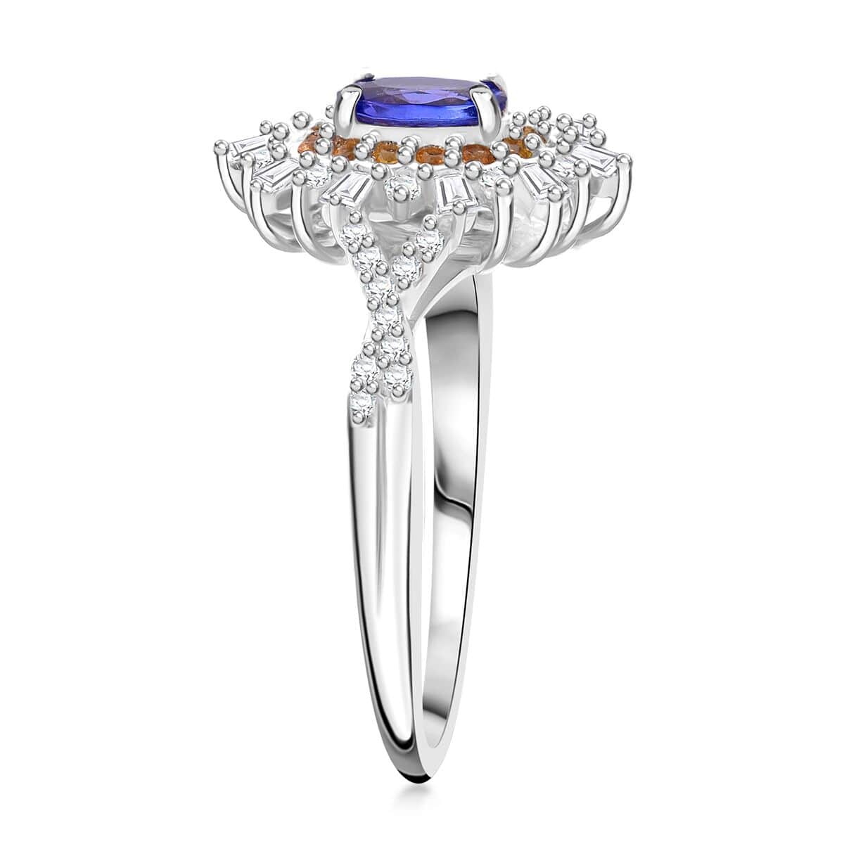 AAA Tanzanite and Multi Gemstone 1.00 ctw Infinity Bloom Ring in Rhodium Over Sterling Silver (Size 10.0) image number 3