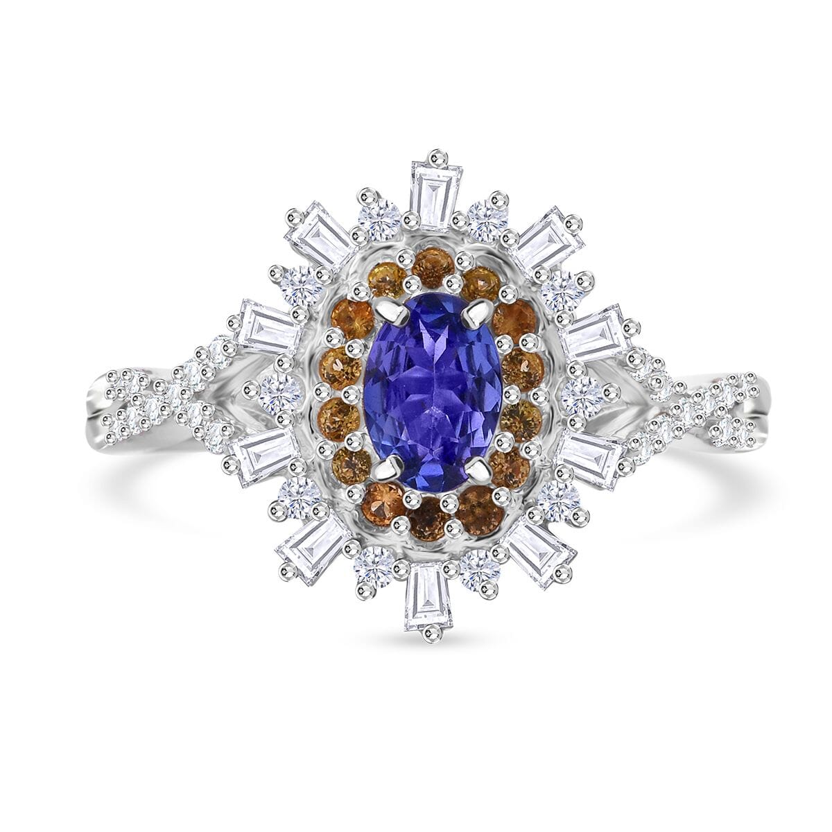 AAA Tanzanite and Multi Gemstone 1.00 ctw Infinity Bloom Ring in Rhodium Over Sterling Silver (Size 7.0) image number 0