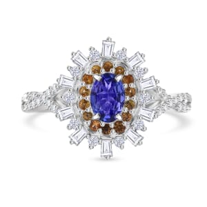 AAA Tanzanite and Multi Gemstone 1.00 ctw Infinity Bloom Ring in Rhodium Over Sterling Silver (Size 7.0)