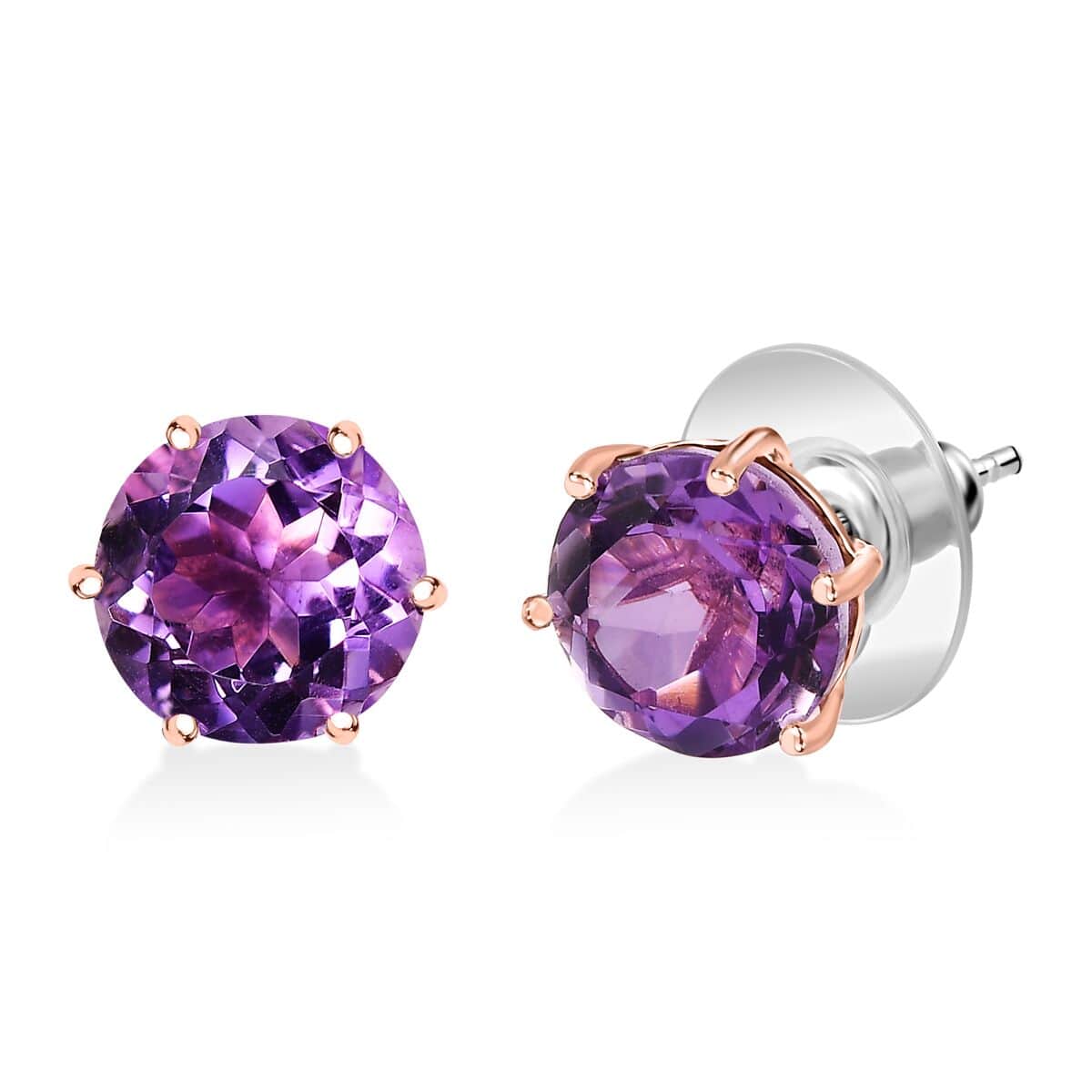 Rose De France Amethyst 7.50 ctw Solitaire Stud Earrings in 18K Vermeil RG Over Sterling Silver image number 0