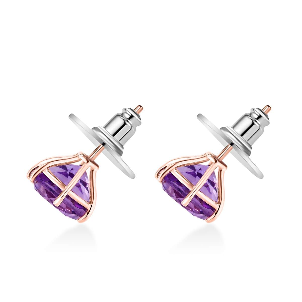 Rose De France Amethyst 7.50 ctw Solitaire Stud Earrings in 18K Vermeil RG Over Sterling Silver image number 3