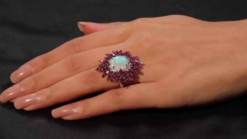 Ethiopian Welo Opal and Multi Gemstone 8.60 ctw Ring in Rhodium Over Sterling Silver (Size 10.0)